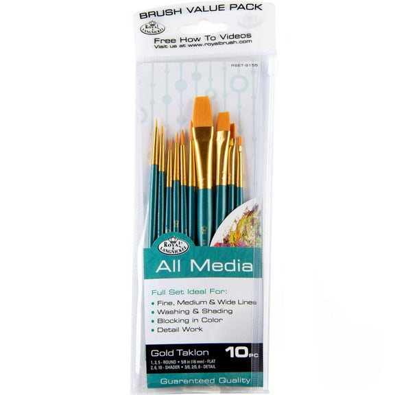 Royal & Langnickel - 10pc Gold Taklon Detail Variety Artist Paint Brushes | RSET-9155 |