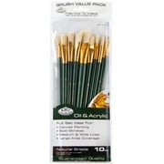 Royal & Langnickel - Assorted Shapes Natural Bristle Long Handle Acrylic and Oil Art Brushes 10 Pieces
