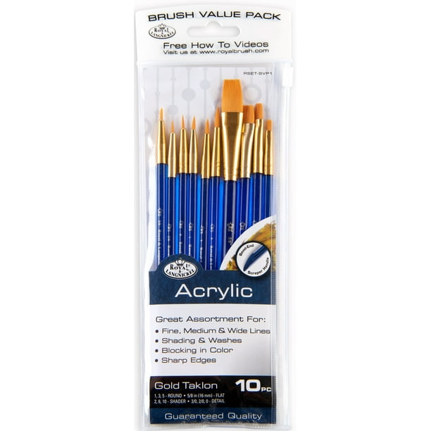Assortiment De Pinceaux Taklon Dorés Royal & Langnickel - Economique - Neuf Sous Blister