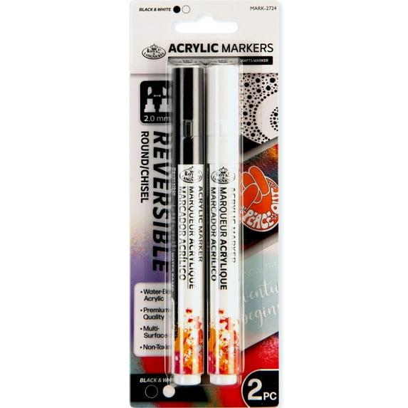 Royal & Langnickel 2 Piece Acrylic 2mm Reversible Tip Black/White Marker