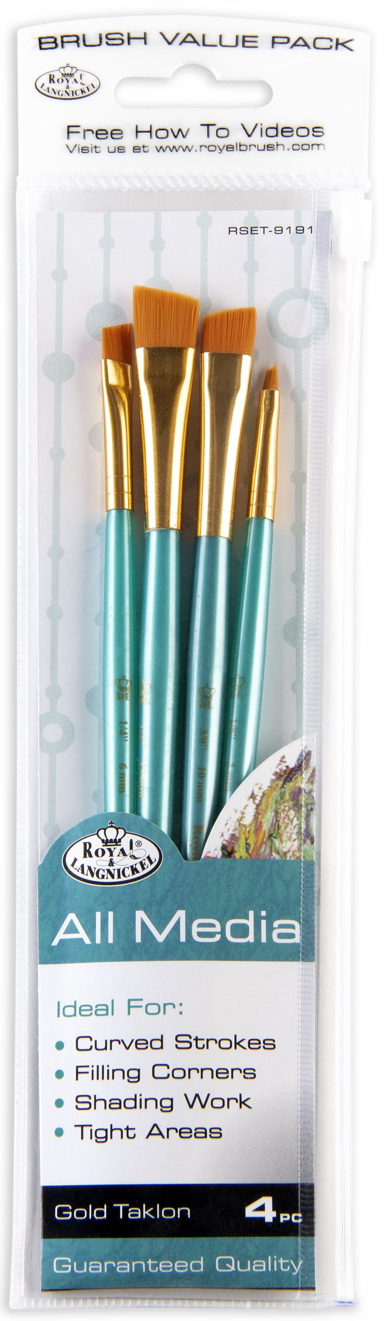 Royal & Langnickel 4pc Gold Taklon All Media Angular Paint Brush