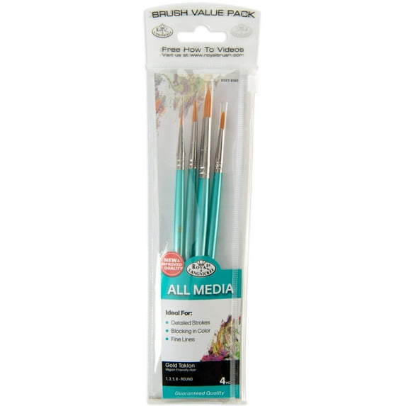 Royal & Langnickel - 4pc Gold Taklon All Media Round Variety Paint Brush Set