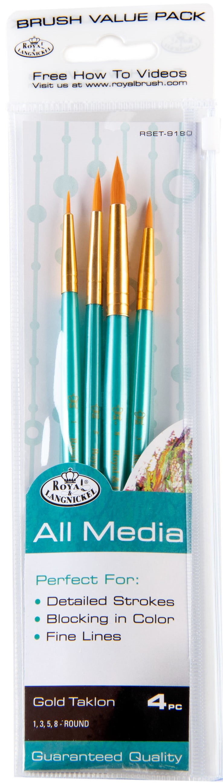 Royal & Langnickel - 4pc Gold Taklon All Media Round Variety Paint Brush Set