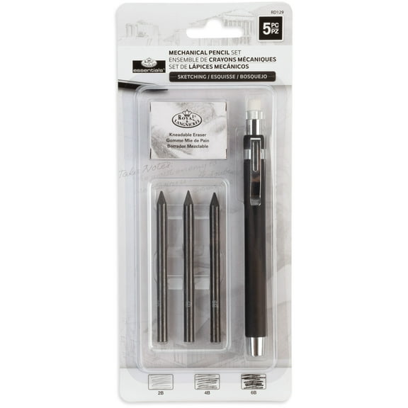 Royal & Langnickel Essentials 5 Piece Mechanical Pencil Set with Eraser and Refills