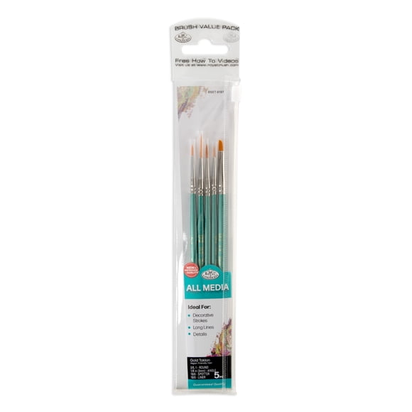 Royal & Langnickel - Assorted Shapes Gold Taklon All Media Art Brushes 5 Pieces
