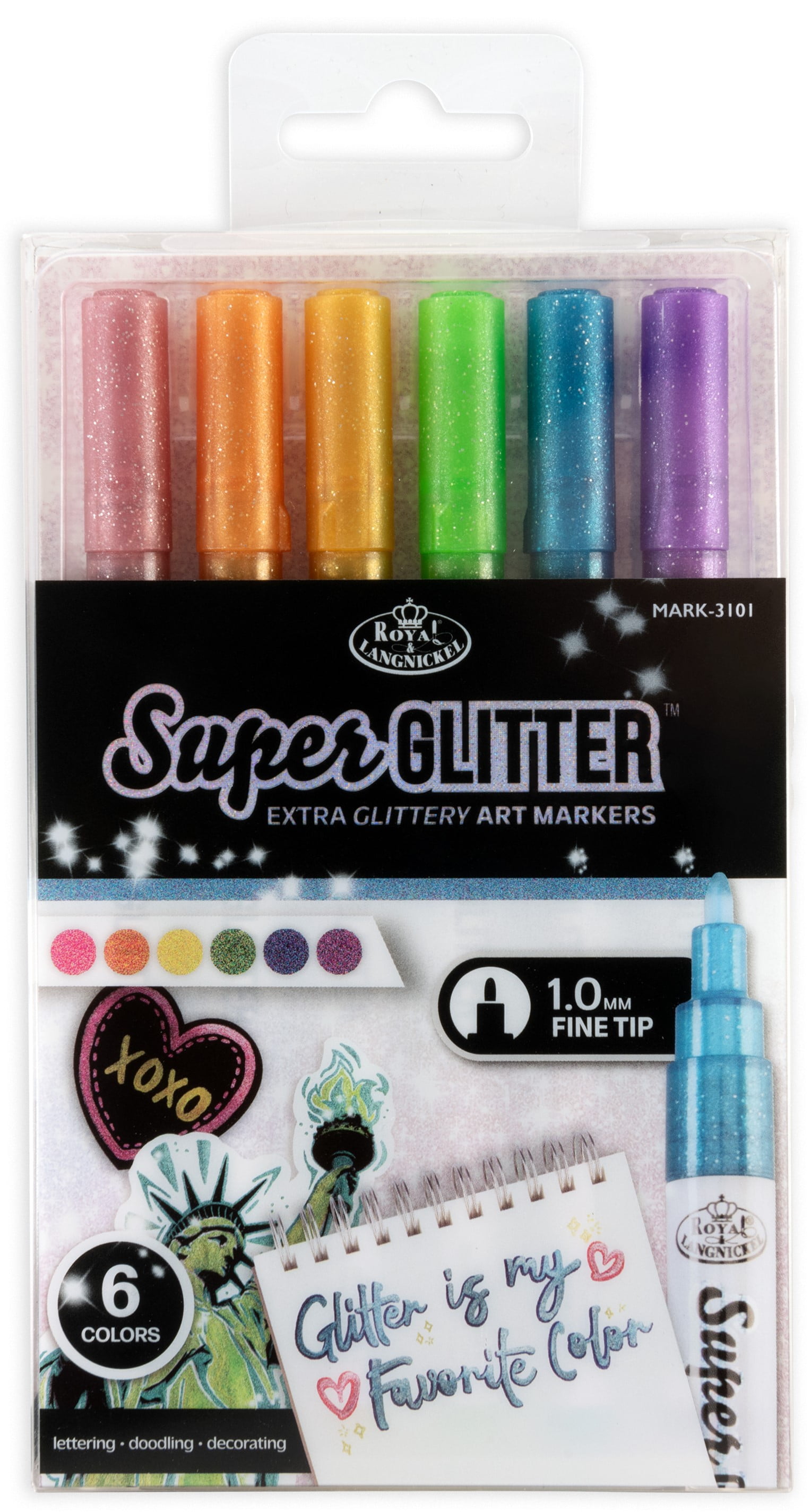 Royal & Langnickel Super Glitter Artist 6 Piece Marker Set with