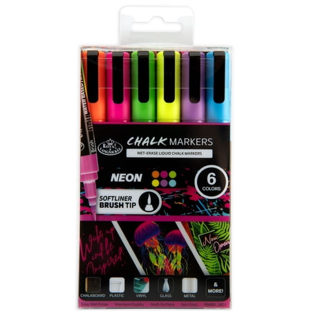 Royal & Langnickel - 6pc Artist Chalk Markers with Brush Tips, Neon Colors