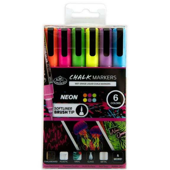 Royal & Langnickel - 6pc Artist Chalk Markers with Brush Tips, Neon Colors