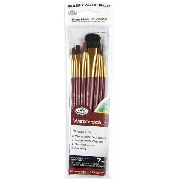 Royal & Langnickel - 7pc Brown Talkon Watercolor Artist Paint Brushes | RSET-9192 |