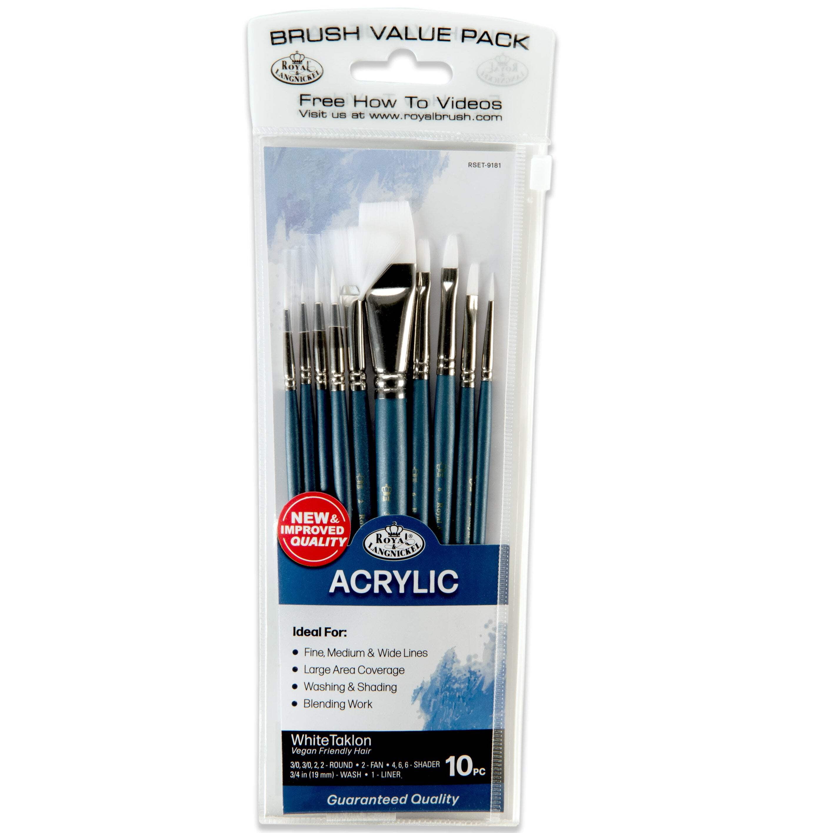 Color Treatment 2本セット Royal & Langnickel Assorted Shape White Taklon Art Brushes 10