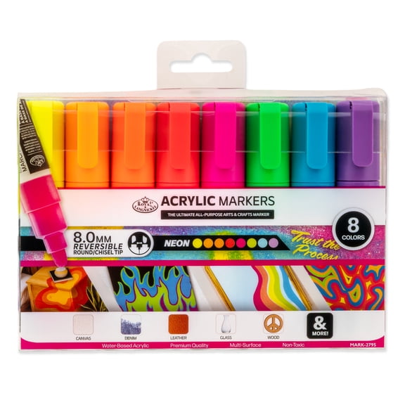Royal & Langnickel 8 Piece Acrylic 8.0 mm Reversible Tip Neon Markers