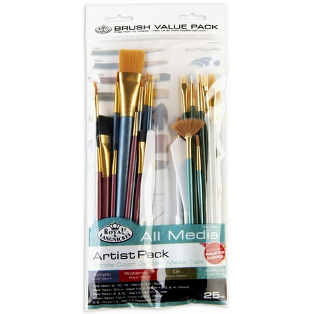 Royal & Langnickel Assorted Shapes All Media Taklon Art Brushes 25 Pieces