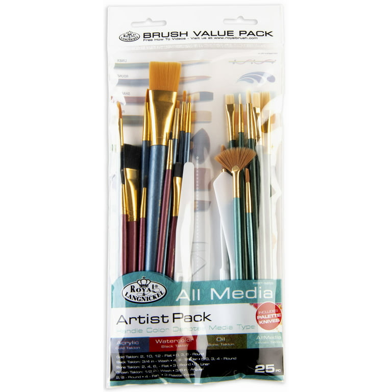 U.S. Art Supply 25-Piece All-Purpose Artist Paint Brush Set