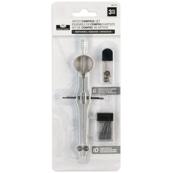 Royal & Langnickel Essentials 3 Piece Artist Compass Drawing Set with Refills