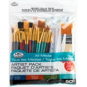 Royal & Langnickel Assorted Shapes All Media Taklon Art Brushes 50 Pieces