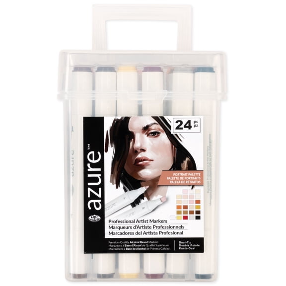 Royal & Langnickel Azure Alcohol Markers, with Case, Fine and Broad Chisel, Portrait Tones, 24 Count