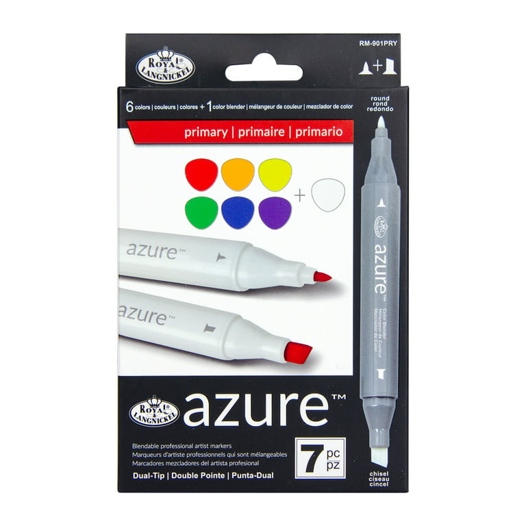 Royal & Langnickel Azure, 7pc Dual-Tip, Alcohol Based Marker Set, Includes  - 6 Markers & 1 Blender, Grayscale Colors