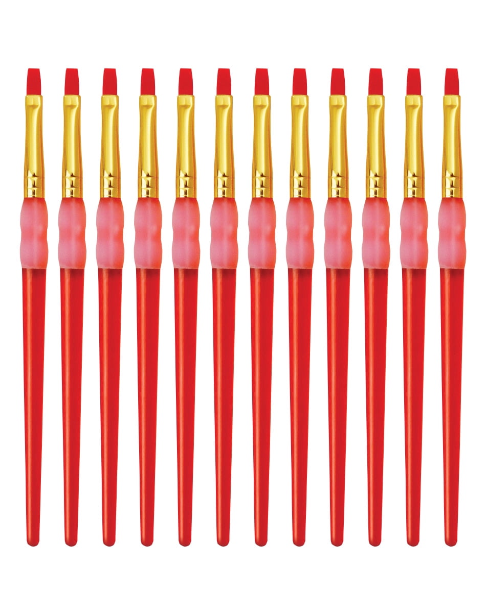 Royal Brush Big Kids Choice Flat Synthetic Hair Soft Rubber Grip Handle Paint Brush, Size 4, Pack of 12