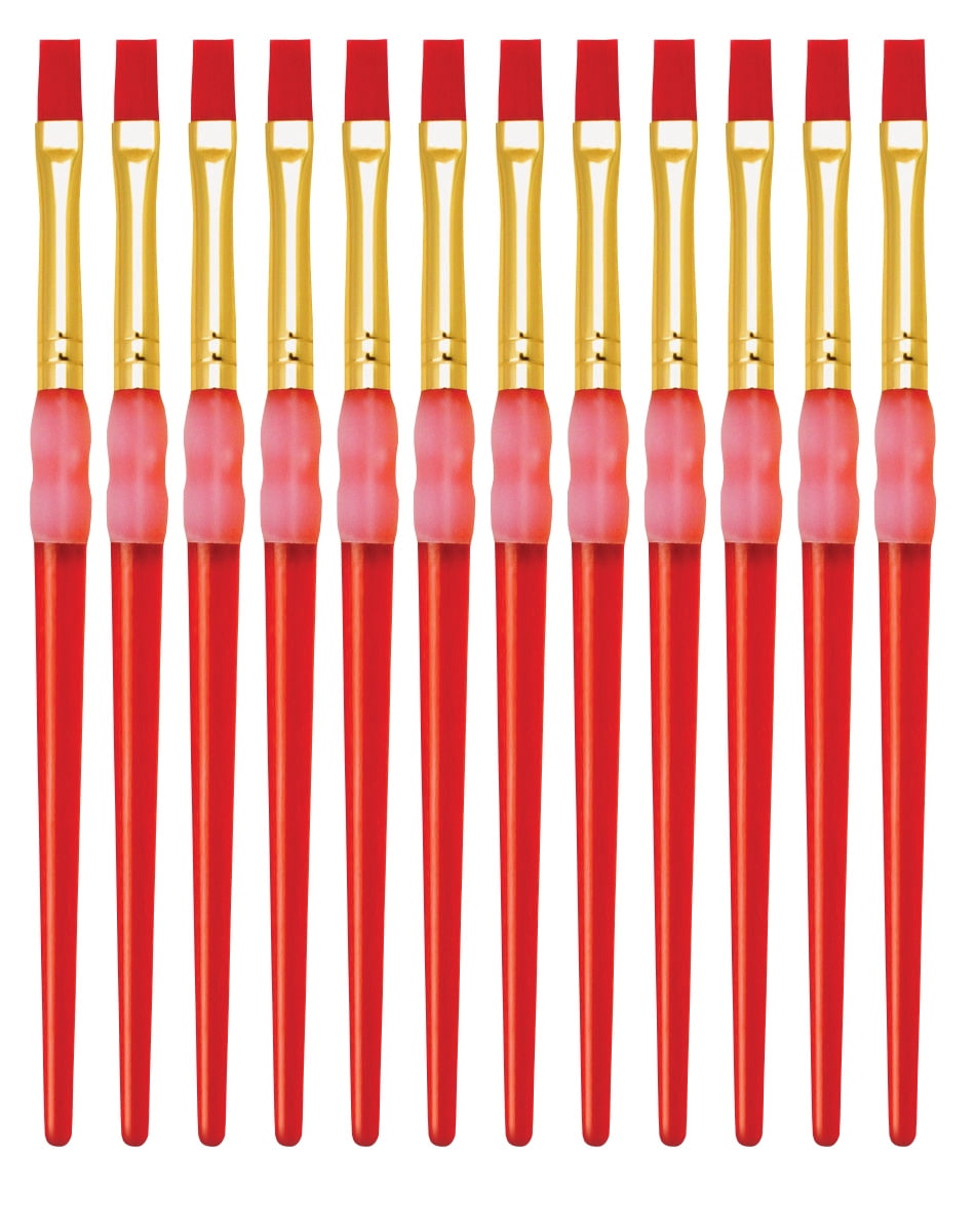 Royal Brush Big Kids Choice Flat Synthetic Hair Soft Rubber Grip Handle Paint Brush, Size 8, Pack of 12