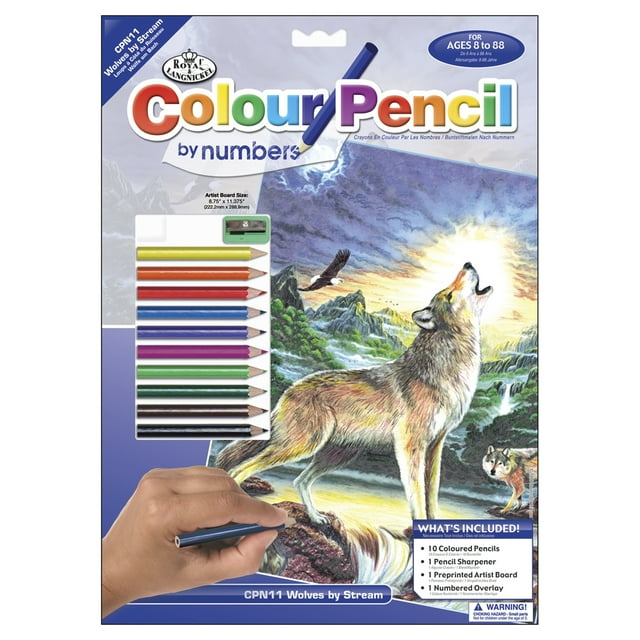 CPN11 | Colour Pencil by numbers™ 13pc 8.75" x 11.75" Wolves by Stream Project