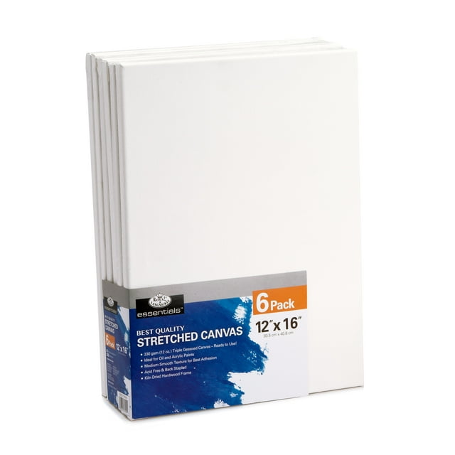 Royal & Langnickel Essentials 12" x 16" Stretched Canvas, 6Pk