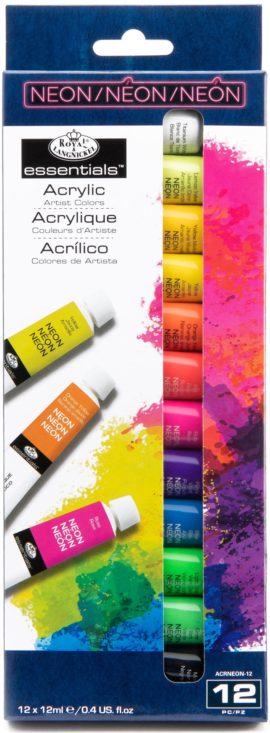 Royal & Langnickel Essentials 12ml Acrylic Paint Set, Neon, 12 Colors