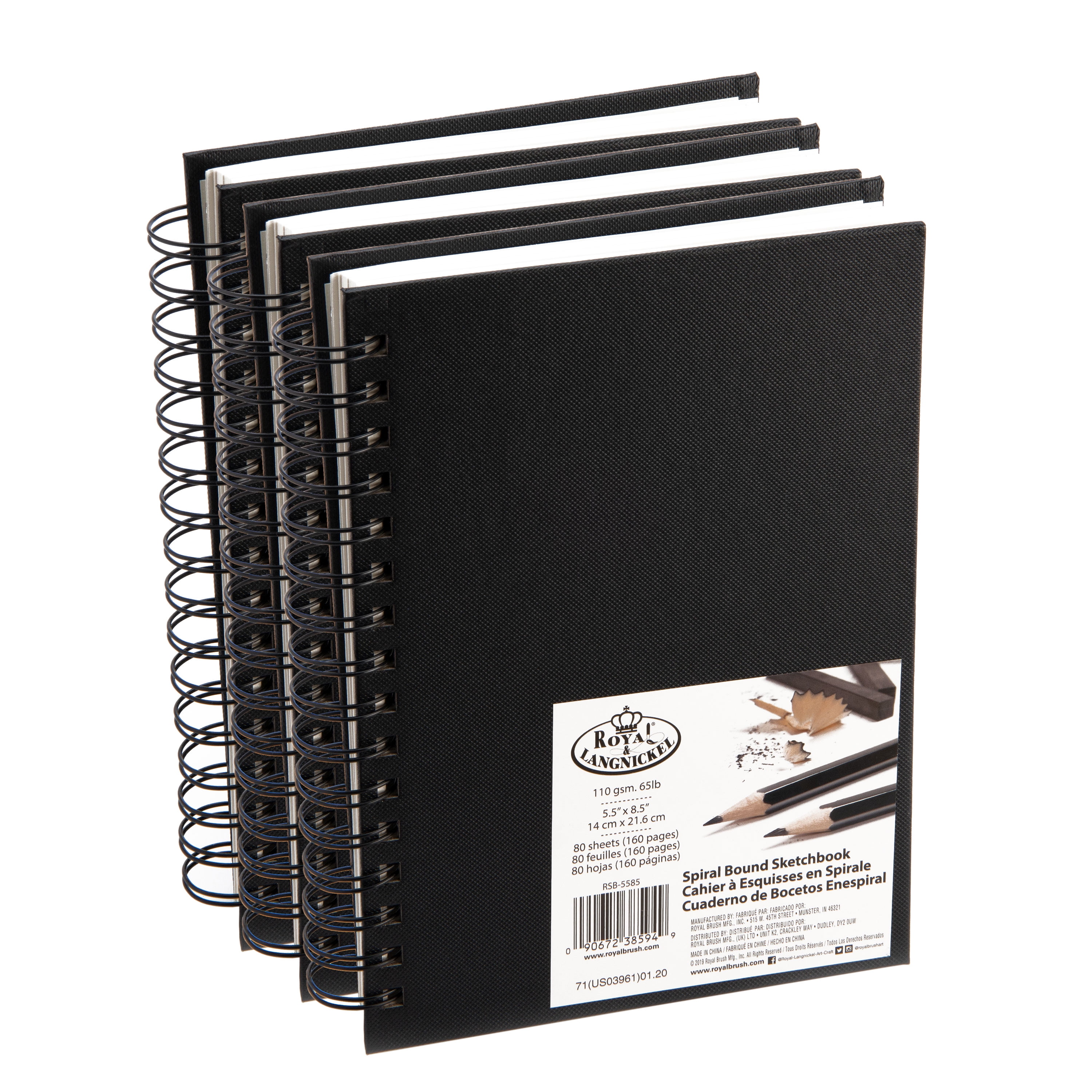 Royal & Langnickel Essentials - 3 Pack 5.5 x 8.5 Spiralbound Drawing  Sketch Book - 80 Sheets, 65 lb. Paper