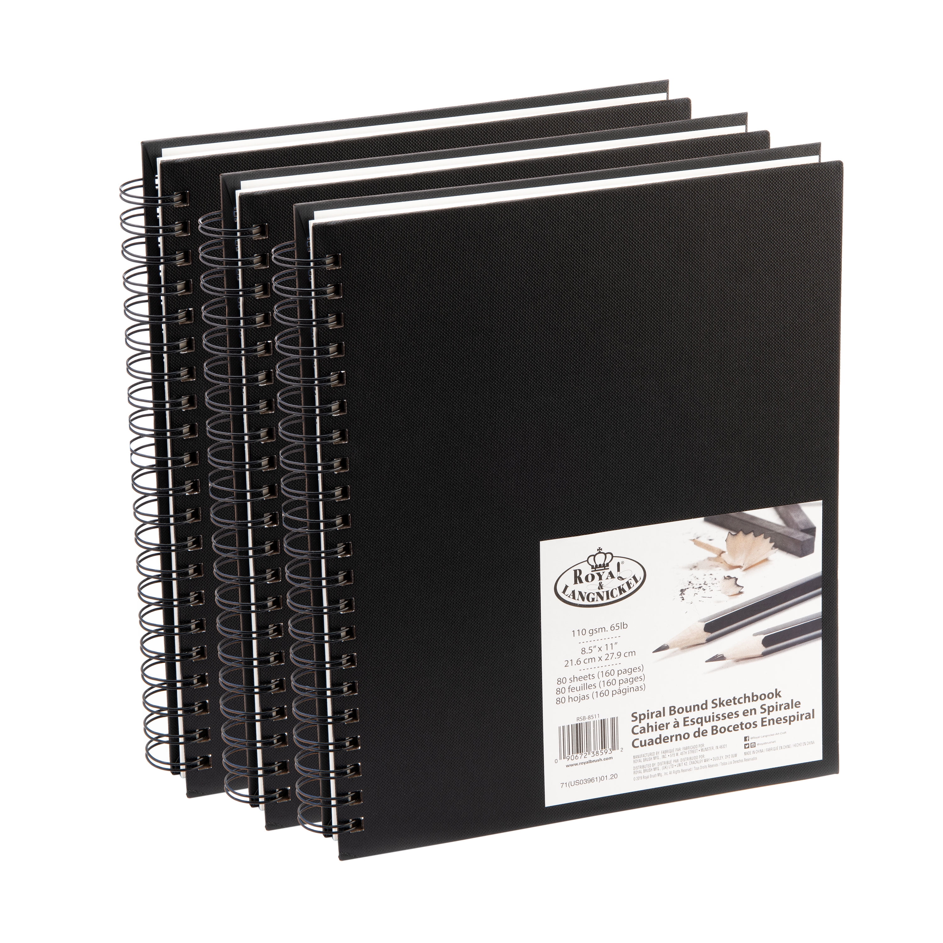 Royal & Langnickel Essentials - 3 Pack 8.5 x 11 Spiralbound Drawing  Sketch Book - 80 Sheets, 65 lb. Paper