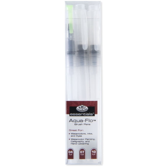 Royal & Langnickel Essentials Aqua-Flo Refillable Flat Paint Brush Pens 3-Pack