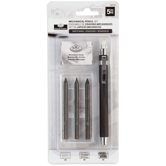 Royal & Langnickel Essentials Mechanical Pencil Set with Eraser and Lead Refills 5 Piece