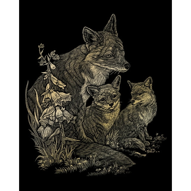 Royal & Langnickel Gold Foil Engraving Art Kit for Adults, Unisex Fox and Cubs, 8x10 inches