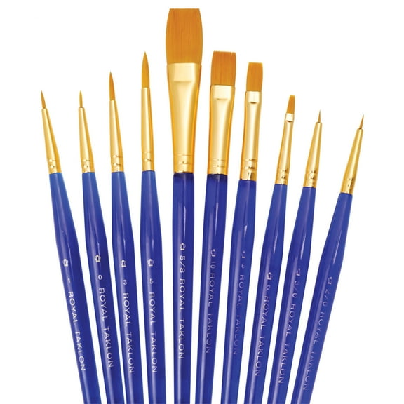Royal & Langnickel Golden Taklon Hair Acrylic Ultra Short Brush Set, Assorted Size, Translucent Blue, Set of 10
