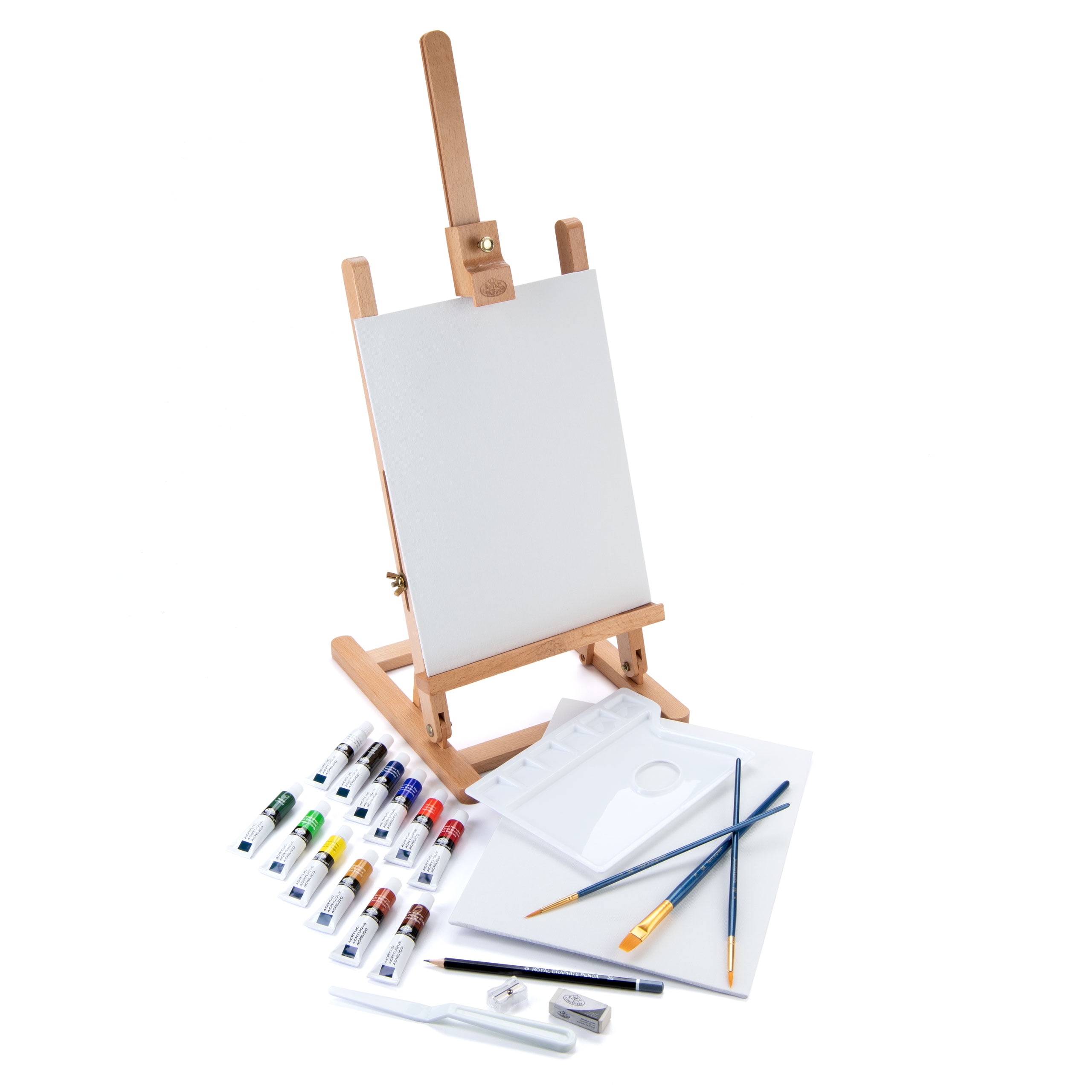 21-Piece Acrylic Painting Table Easel Set - Acrylic Paint Set, Canvas,  Brushes, Palette, 21 Piece Acrylic Set - QFC