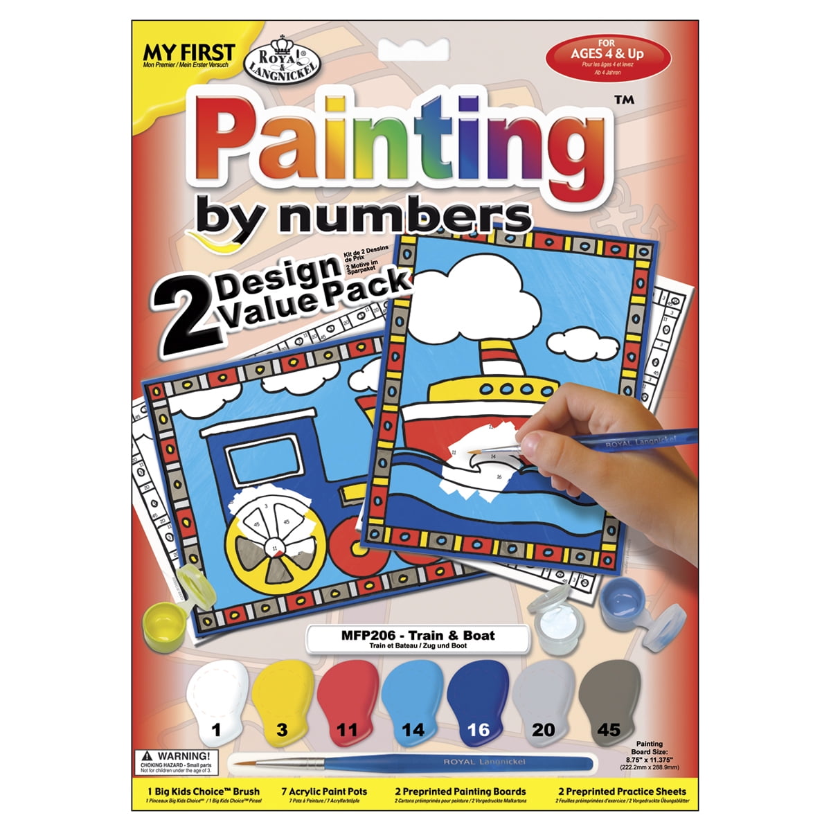 My First Paint by Number Kit with Boat and Train Designs