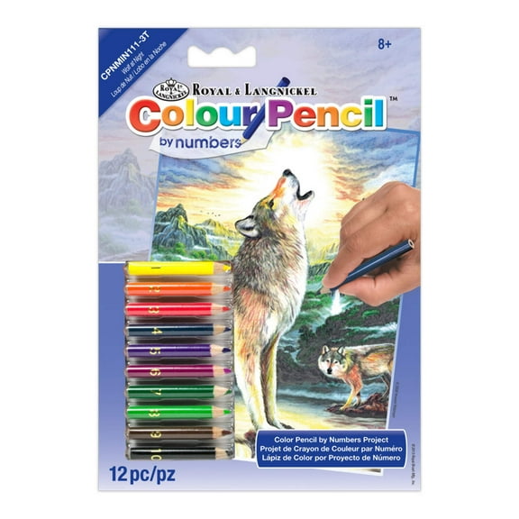 CPNMIN-111 | Colour Pencil by numbers™ 12pc 5" x 7" Wolves Project