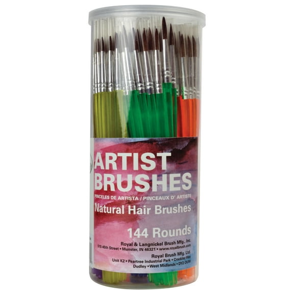 Royal Brush Econo Canister, Natural Hair Brushes, Rounds, 144/Pkg.