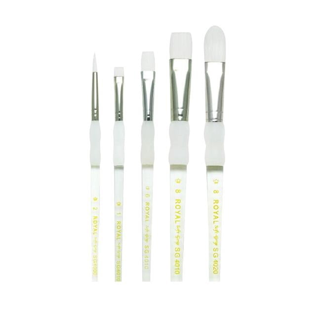 Royal Brush Manufacturing 1300666 Soft Grip Flat Golden Taklon Fiber Non-Slip Rubber Grip Acrylic Handle Paint Brush, Size 8 - Pack of 12