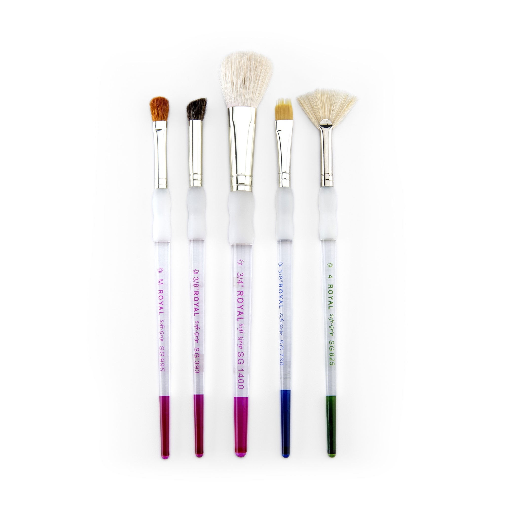 Soft Grip Assorted Golden Taklon Fiber Paint Brush Set, 5 Pieces