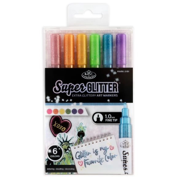 Royal & Langnickel Super Glitter Artist 6 Piece Marker Set with 1.0MM Tips