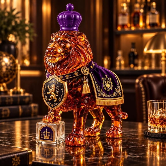 Royal Lion Whiskey Decanter, 7.87 in 3D Crown Bottle Shaped Bar Decor, Distinctive Decanter for Home Bars,Tables,Displays & Gifting, Whiskey Decanter Set For Beloved Husband Or Dad Birthday Gift