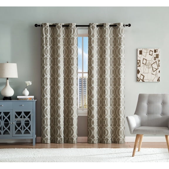 Royal Living 2 Pack Venetian Semi Sheer Lattice Grommet Curtains, Cozy and Elegance