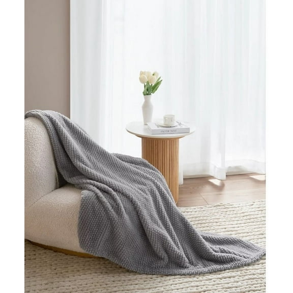 Royal Luxe Cozy Faux Fur to Faux Mink Throw, 50" X 60''-Gray
