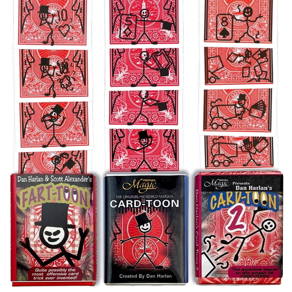 Card-Toon Bundle Includes Card-Toon Vol.1, Vol.2, and The Fart Toon Decks, Unique Flipbook Animation Playing Cards, Fun Prank Trick with Complete Magic Kit & Props for Kids and Adults
