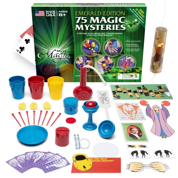 Emerald Edition Magic Kit  75 Plus Tricks with Miracle Card Case & Illusion Book, Fun Kids Toys, Magic Tricks Set, Boy Birthday Gift, Gifts for Girls, Creative Toys for Kids