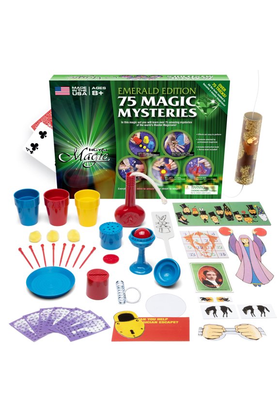 Emerald Edition Magic Kit 75 Plus Tricks with Miracle Card Case & Illusion Book, Fun Kids Toys, Magic Tricks Set, Boy Birthday Gift, Gifts for Girls, Creative Toys for Kids
