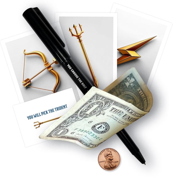 Royal Magic Trident Pen 3-in-1 Close-Up Magic Trick: Pen Through Dollar, Coin Change & Prediction  Easy Magic Trick for Beginners, Kids & Adults