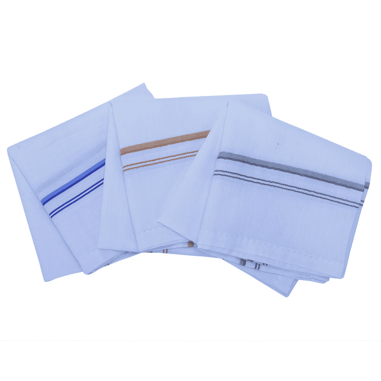 Royal Mart 06 Men s Cotton Handkerchief Set 15 inches White Striped Multi Color Handkerchief