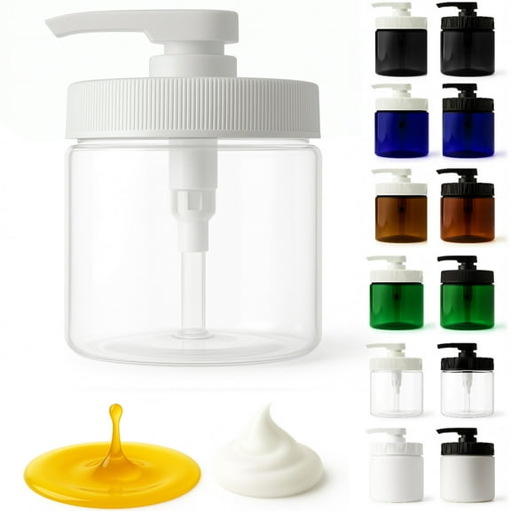 Royal Massage 16oz Massage Oil/Lotion/Cream Pump Jar with Locking Twist Top (Clear/White, 1)