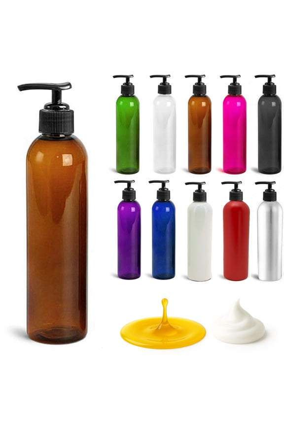 8oz Bullet Round Massage Oil/Lotion/Liquid Bottle with Saddle Pump (Amber, 1)