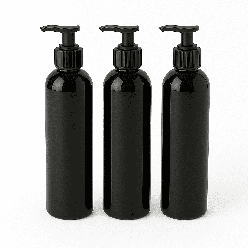 Royal Massage 8oz Bullet Round Massage Oil/Lotion/Liquid Bottle with Saddle Pump (Black, 3)